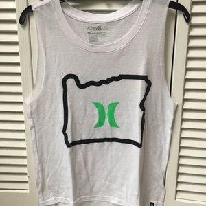 Hurley white sleeveless tank top w/ Oregon state outline